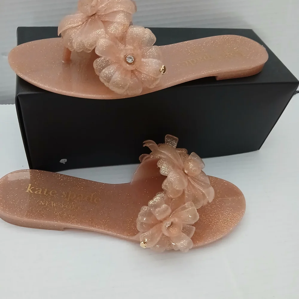 kate spade Women's Glitter Peach Floral Slide Sandals Sizes 7/10 New $35 - Picture 8 of 10